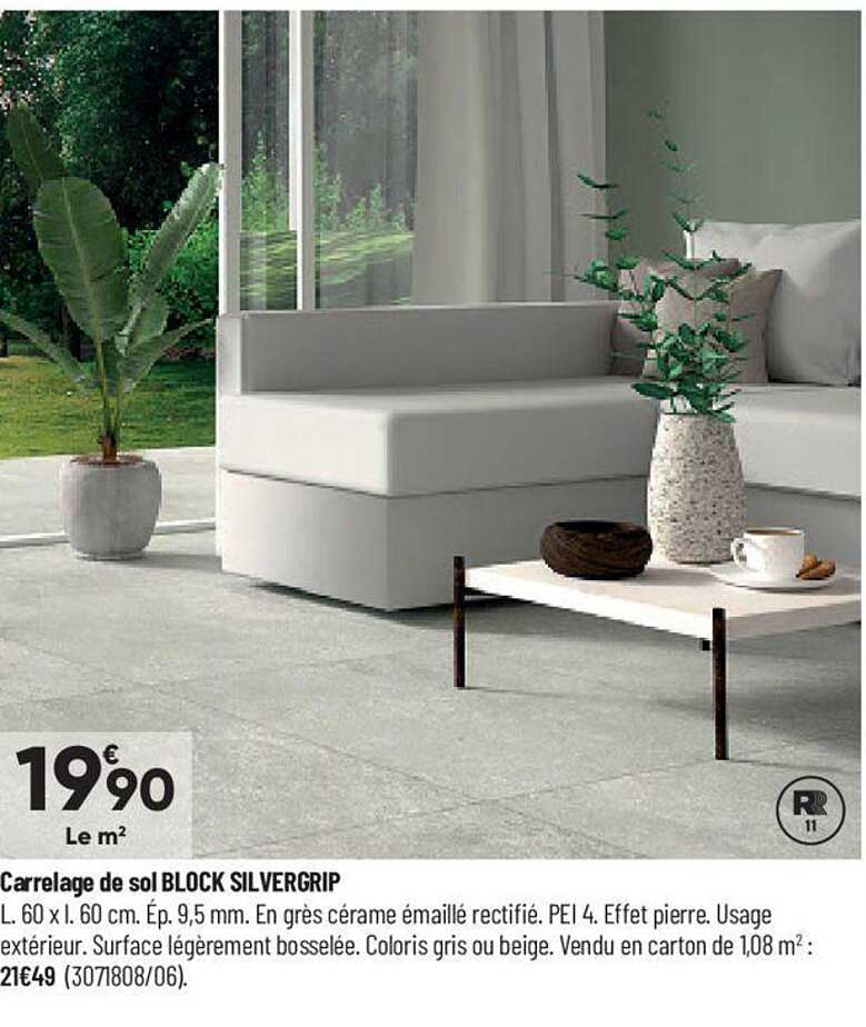 carrelage de sol block silvergrip