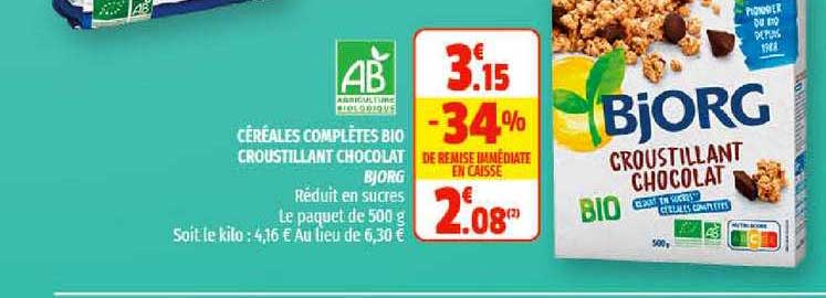 céréales complètes bio croustillant chocolat bjorg