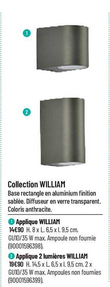 collection william : applique william, applique 2 lumières william
