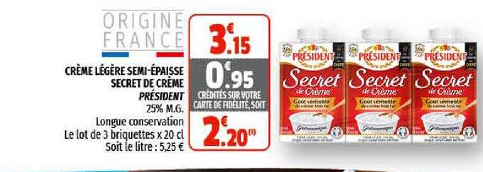 crème légère semi-épaisse secret de crème président