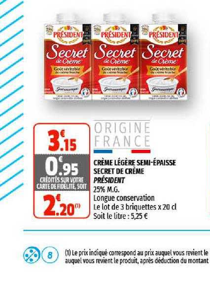 crème légère semi-épaisse secret de crème président