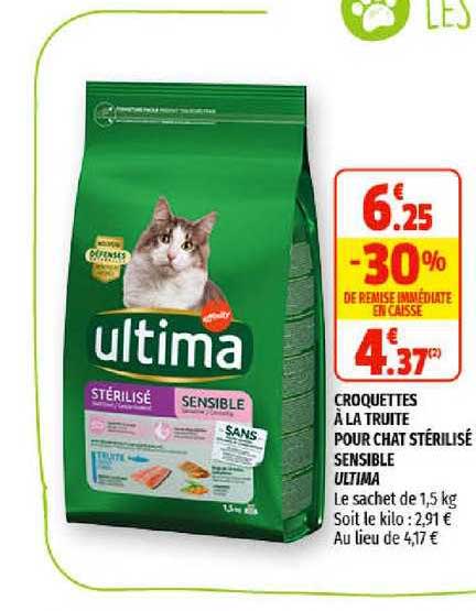 croquettes à la truite pour chat stérilisé sensible ultima