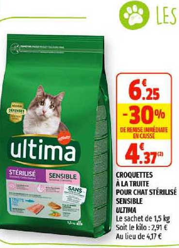 croquettes à la truite pour chat stérilisé sensible ultma