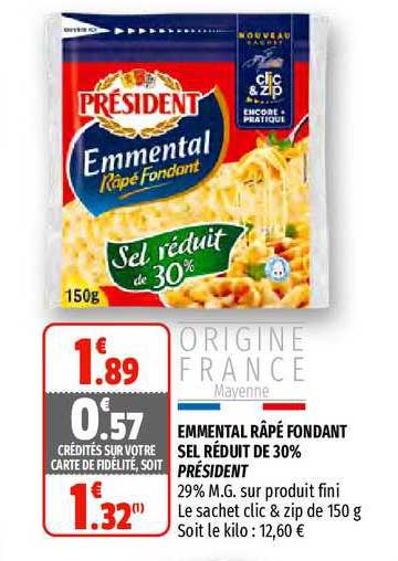 Emmental Râpé Fondant Sel Réduit De 30% Président