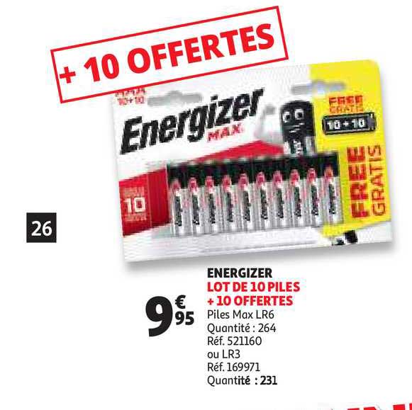 energizer lot de 10 piles + offertes