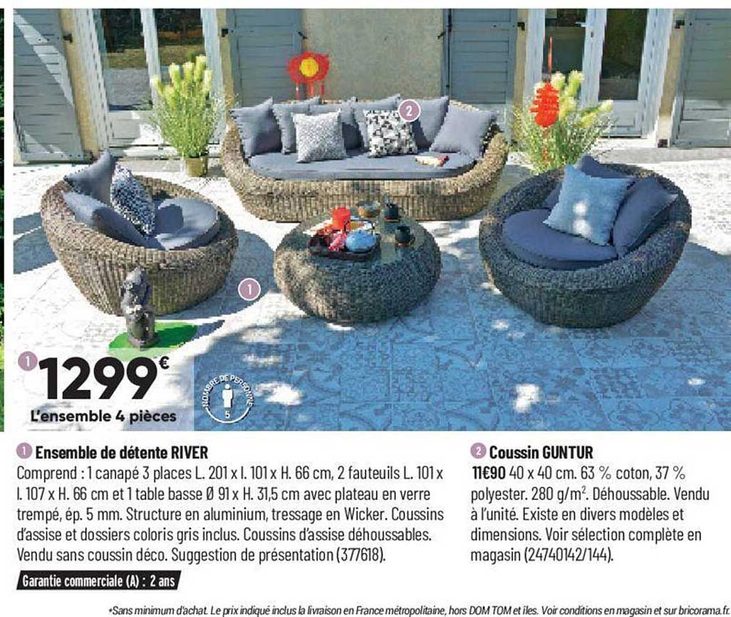 ensemble de détente river, coussin guntur