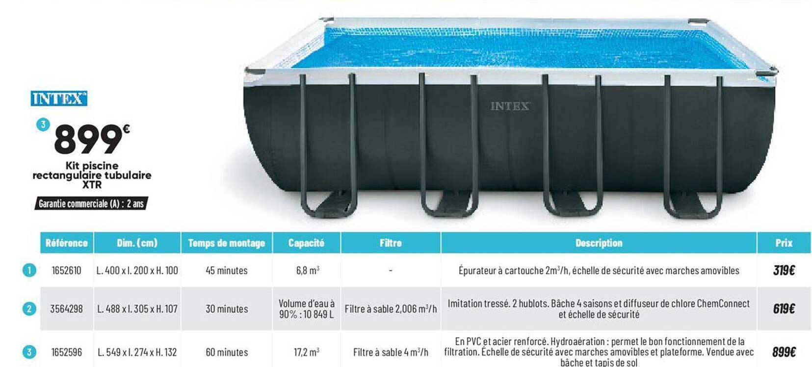 kit piscine rectangulaire tubulaire xtr intex
