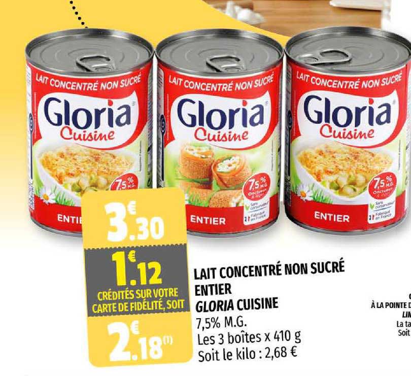 lait concentré non sucré entier gloria cuisine