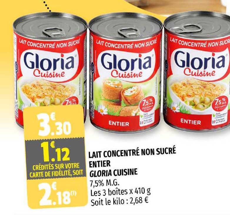 lait concentré non sucré entier gloria cuisine