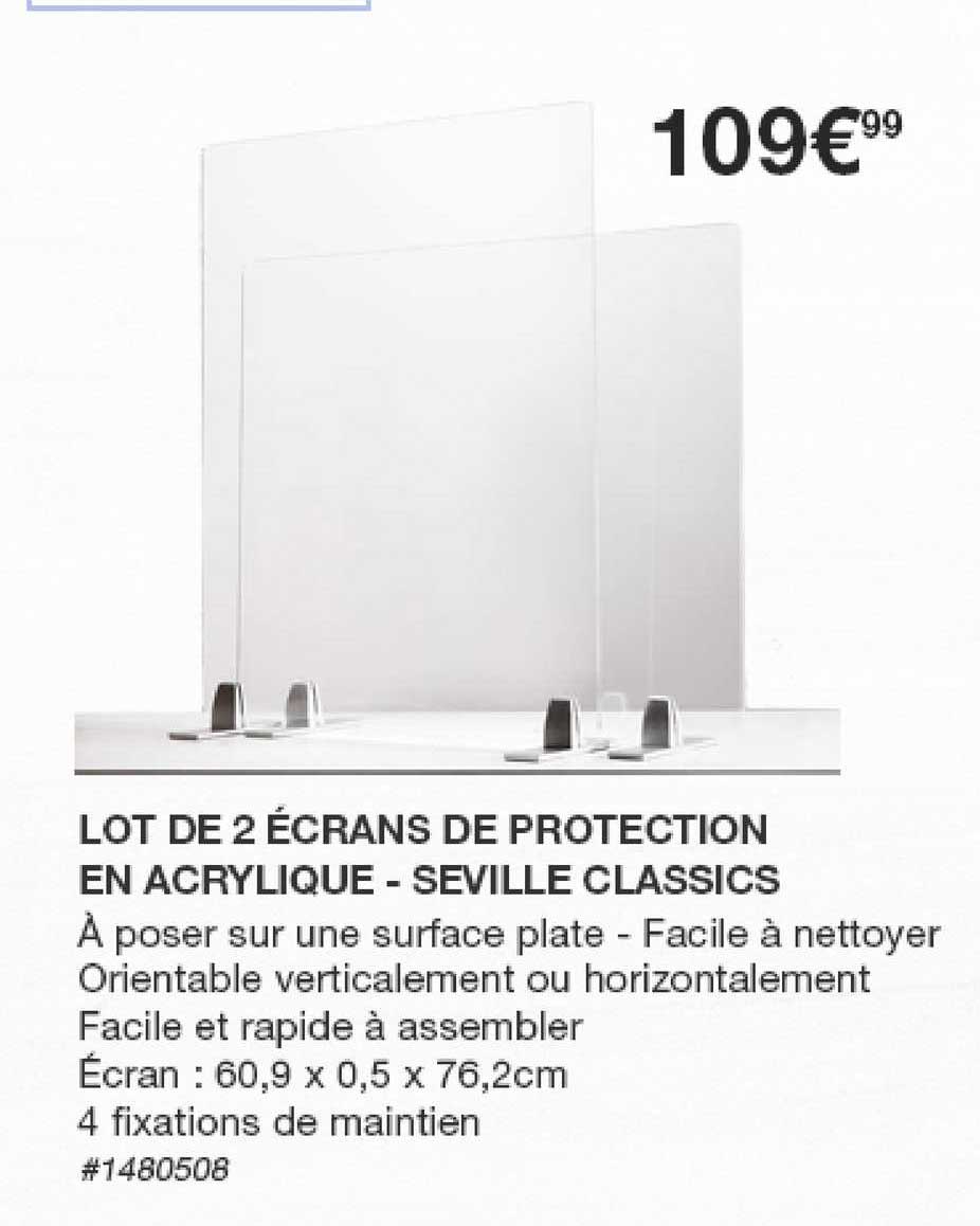 lot de 2 écrans de protection en acrylique -  seville classics