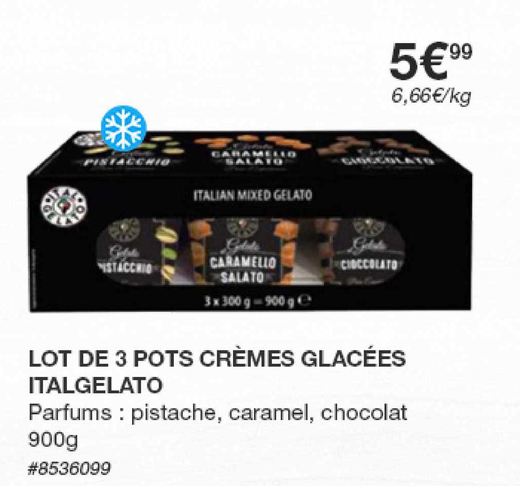 lot de 3 pots crèmes glacées italgelato