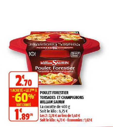 poulet forestier torsades et champignons william saurin