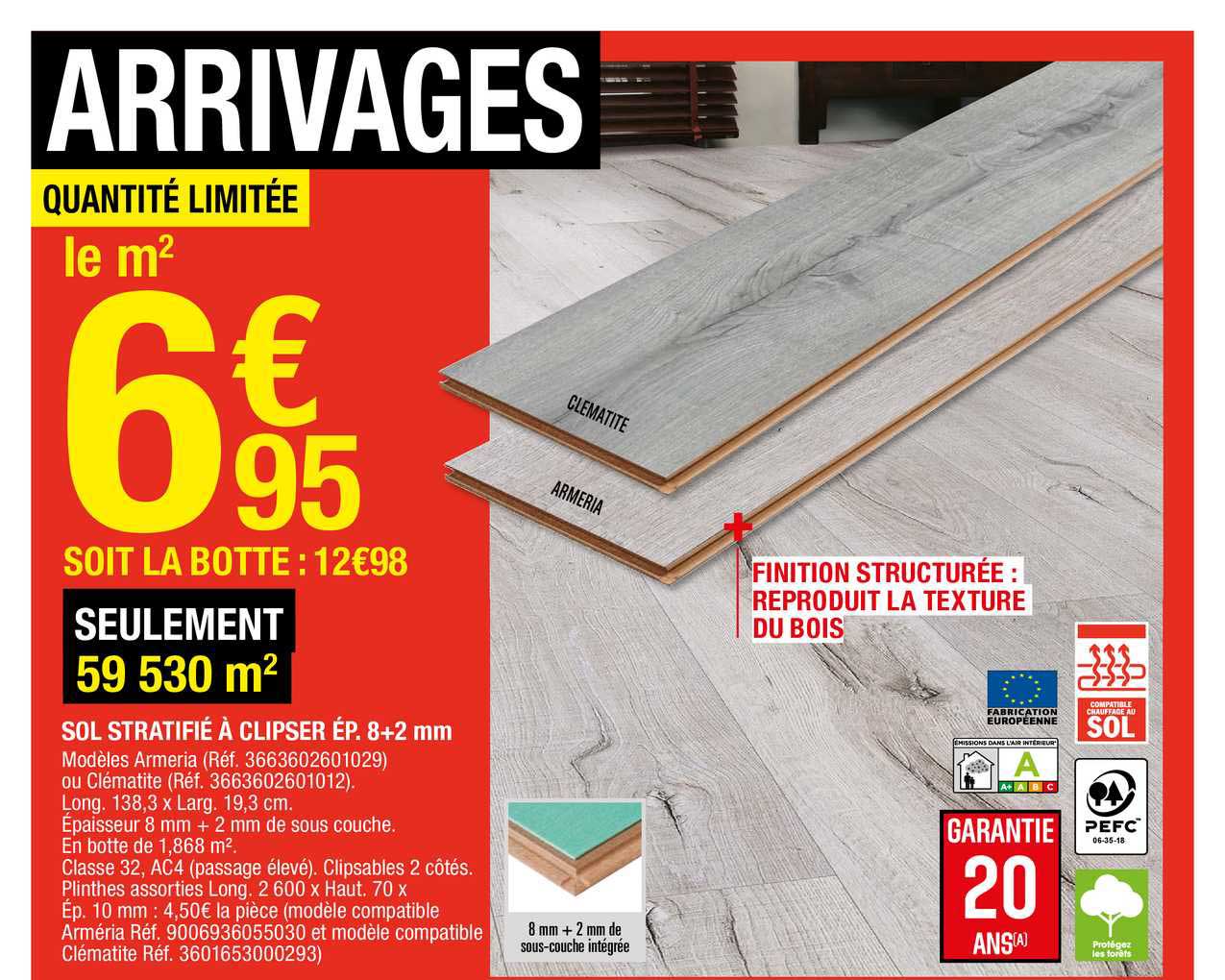 sol stratifié à clipser ép. 8+2 mm