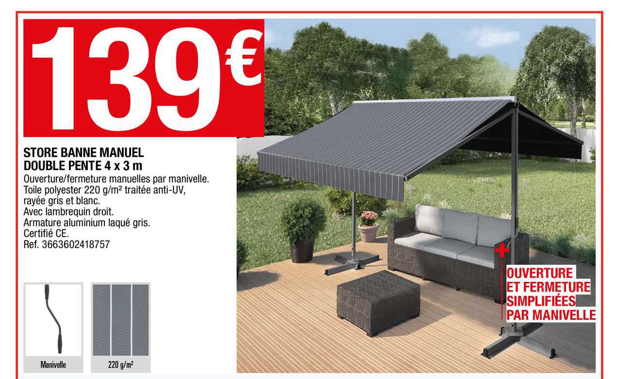 store banne manuel double pente 4 x 3 m