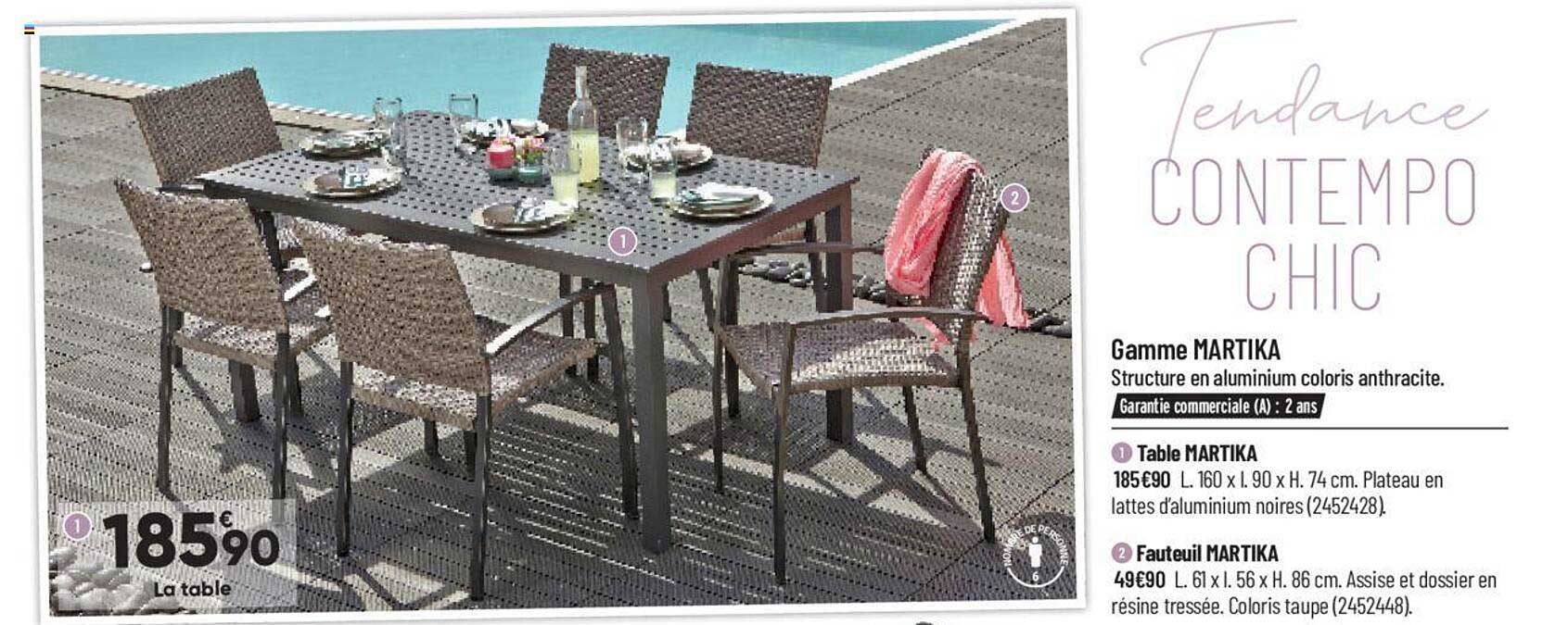 table martika, fauteuil martika