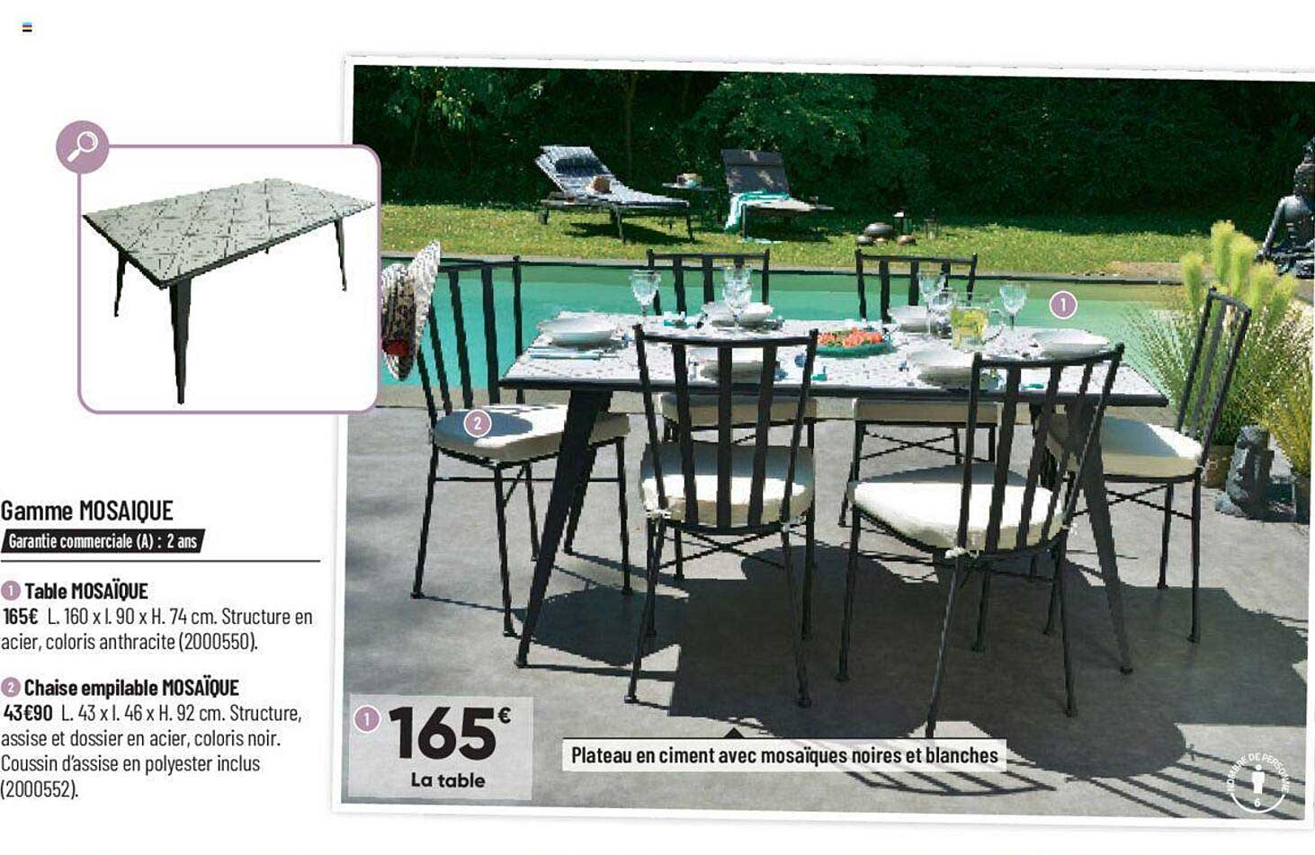 Table Mosaïque, Chaise Empilable Mosaïque