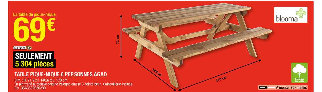 table pique-nique 6 personnes agad