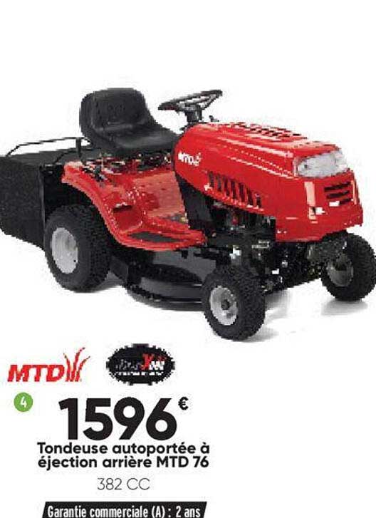 tondeuse autoportée à éjection arrière mtd 76