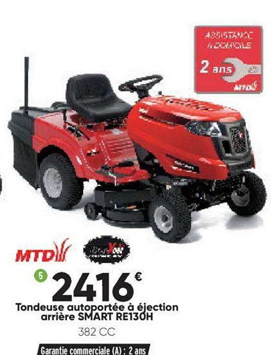 tondeuse autoportée à éjection arrière smart re130h mtd