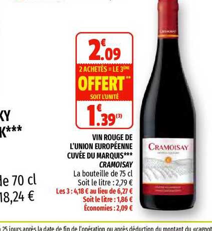 vin rouge de l'union européenne cuvée du marquis cramoisay