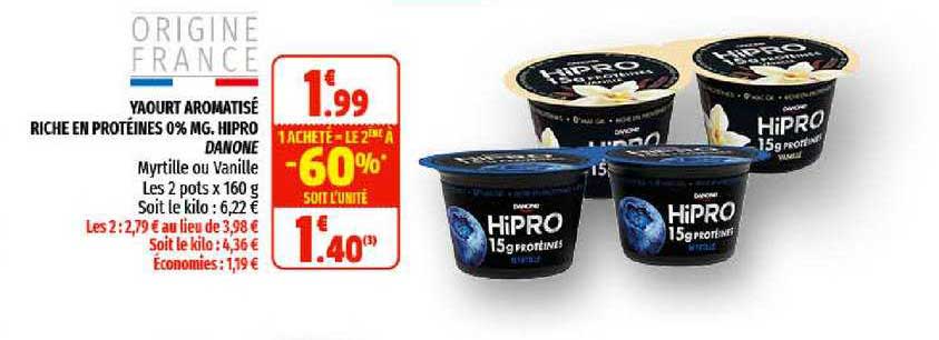 yaourt aromatisé riche en protéines 0% mg. hipro danone