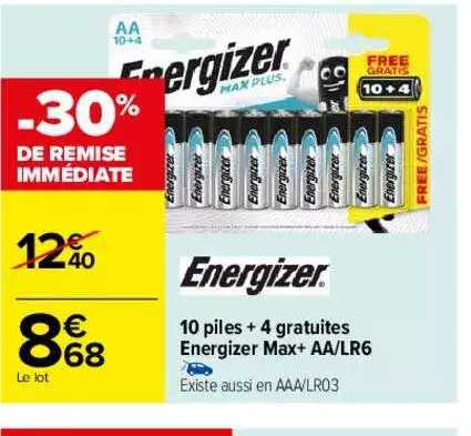 10 piles + 4 gratuites energizer max+ aa-lr6