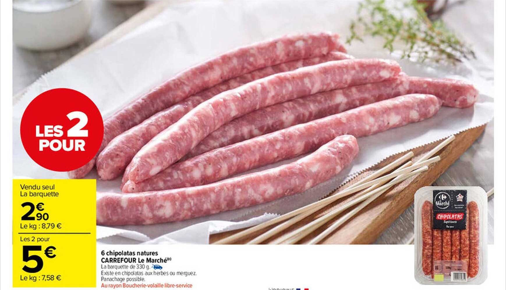 6 Chipolatas Natures Carrefour Le Marché