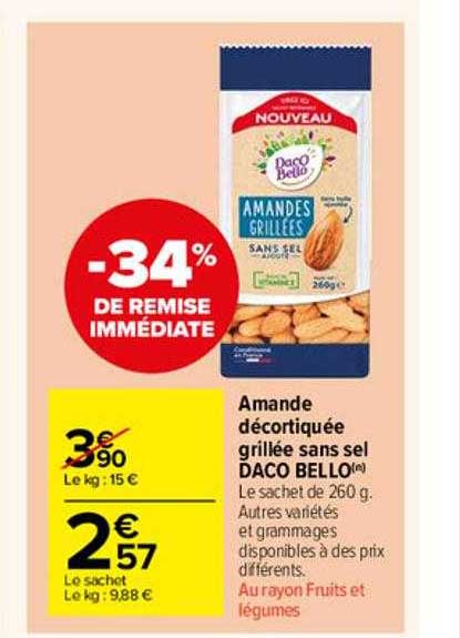 amande décortiquée grillée sans sel daco bello