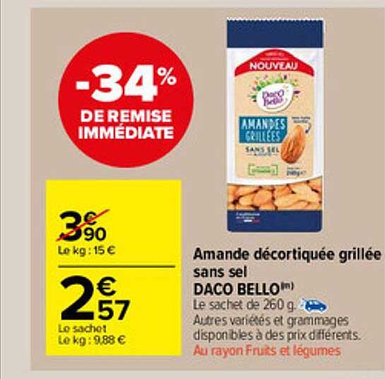 amande décortiquée grillée sans sel daco bello