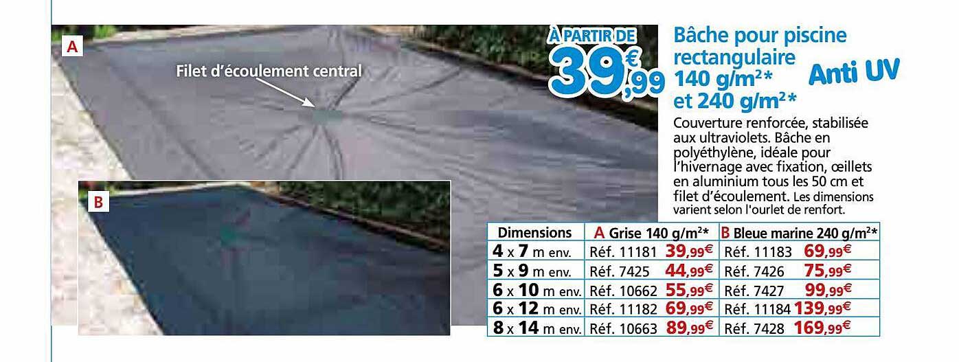 Bâche Pour Piscine Rectangulaire 140 G-m² Et 240 G-m²