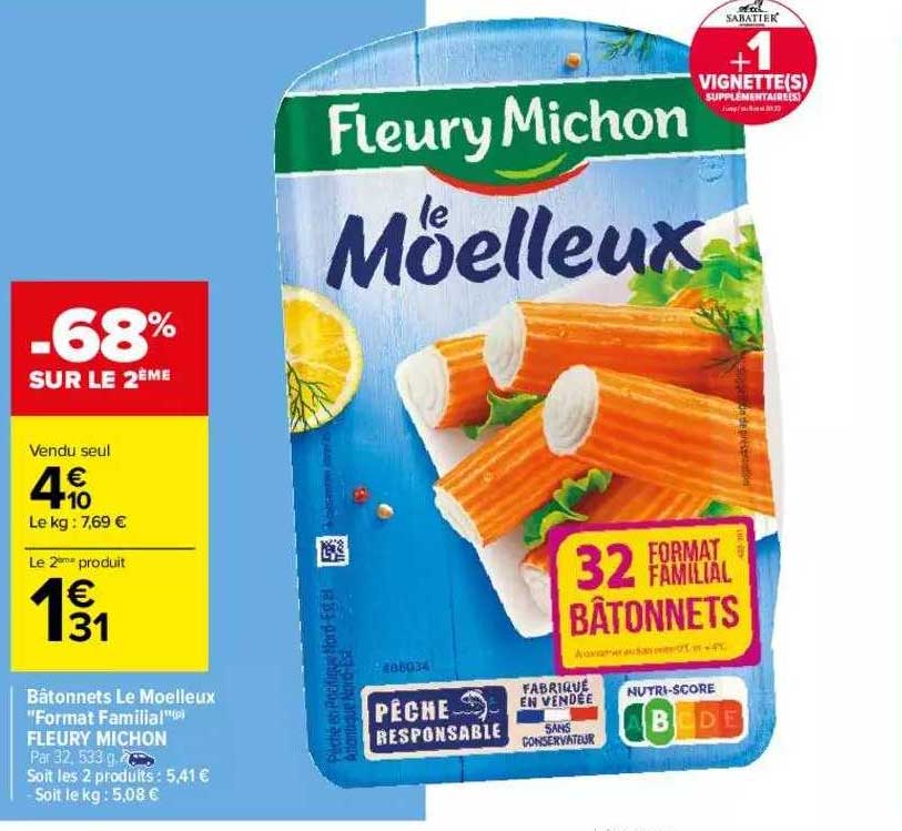 bâtonnets le moelleux "format familial" fleury michon -68% sur le 2ème