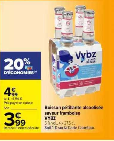boisson pétillante alcoolisée saveur framboise vybz