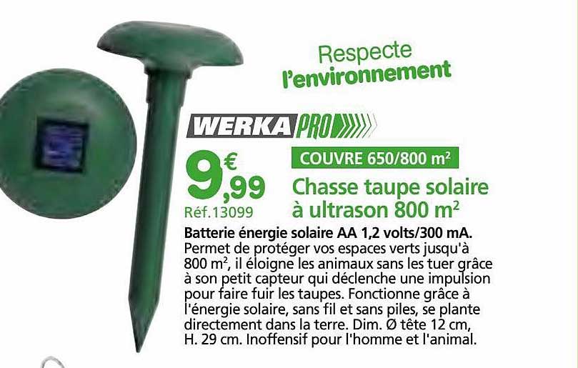 chasse taupe solaire à ultrason 800 m² werka pro