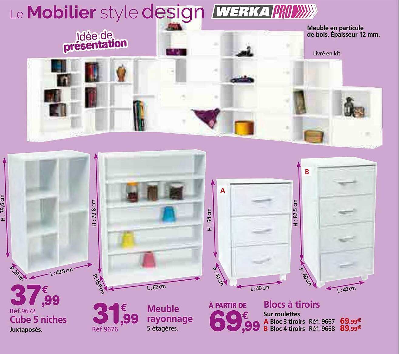 cube 5 niches, euble rayonnage, blocs à tiroirs