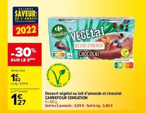 dessert végétal au lait d'amande et chocolat carrefour sensation