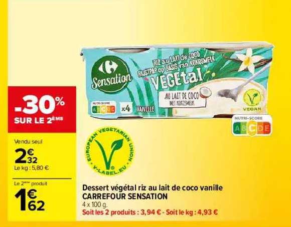 Dessert Végétal Riz Au Lait De Coco Vanille Carrefour Sensation