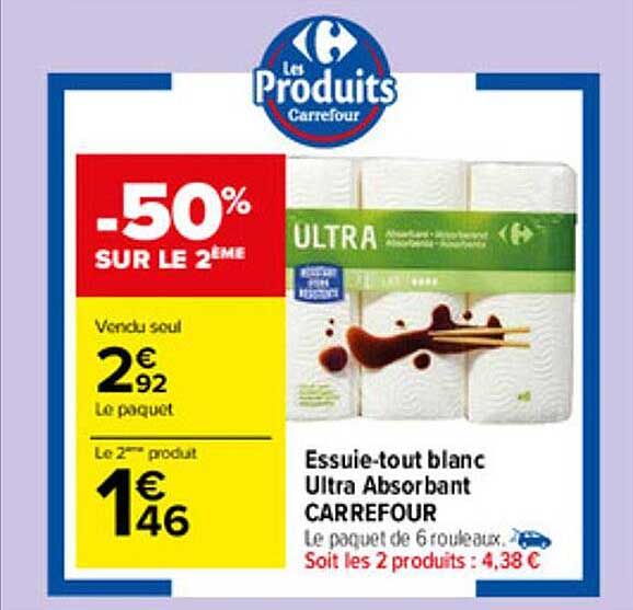 essuie-tout blanc ultra absorbant carrefour