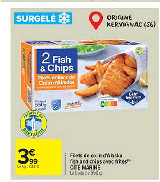 filets de colin d'alaska fish and chips avec frites cité marine
