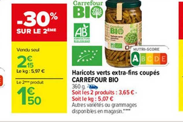 haricots verts extra-fins coupés carrefour bio
