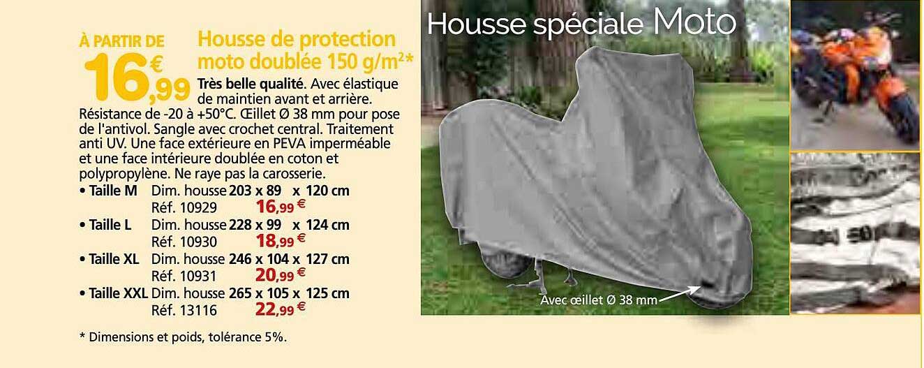 housse de protection moto doublée 150 g-m²