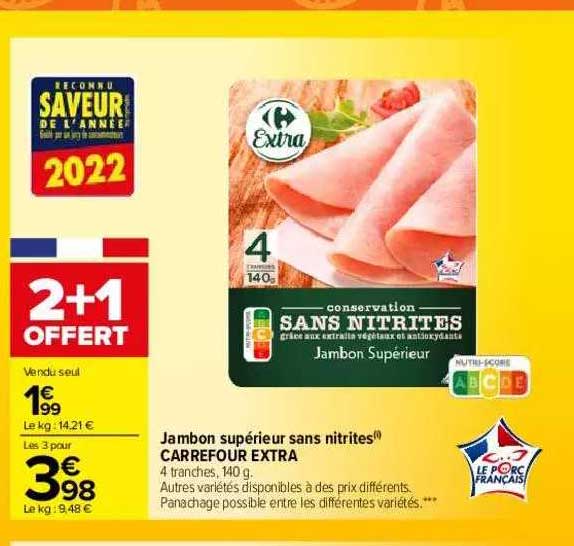 Jambon Supérieur Sans Nitrites Carrefour Extra