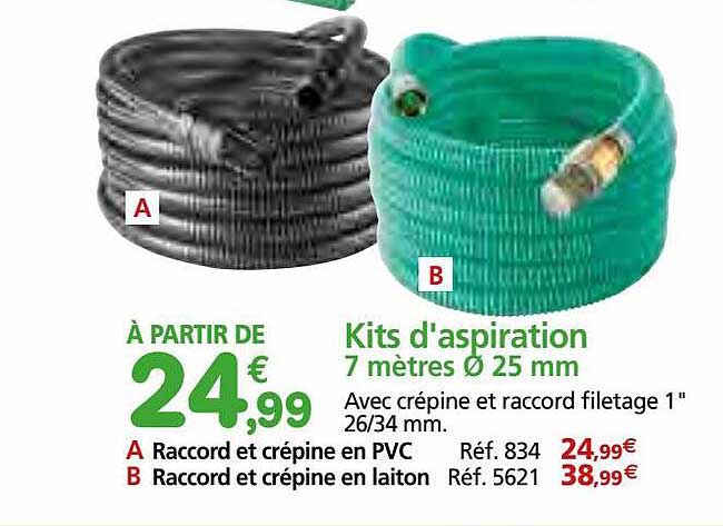 kits d'aspiration 7 mètres ø 25 mm