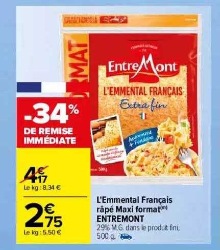 L'emmental Français Râpé Maxi Format Entremont -30% De Remise Immédiate