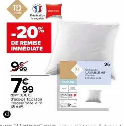 l'oreiller "moelleux" 65 x 65 cm tex home