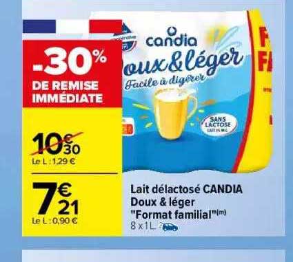 Lait Délactosé Candia Doux & Léger "format Familial" -30% De Remise Immédiate