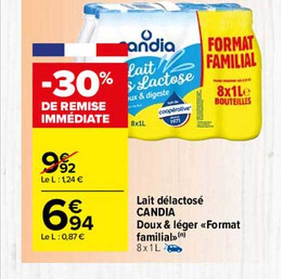 lait délactosé candia doux & léger "format familial"