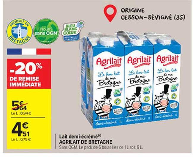 lait demi-écrémé agrilait de bretagne