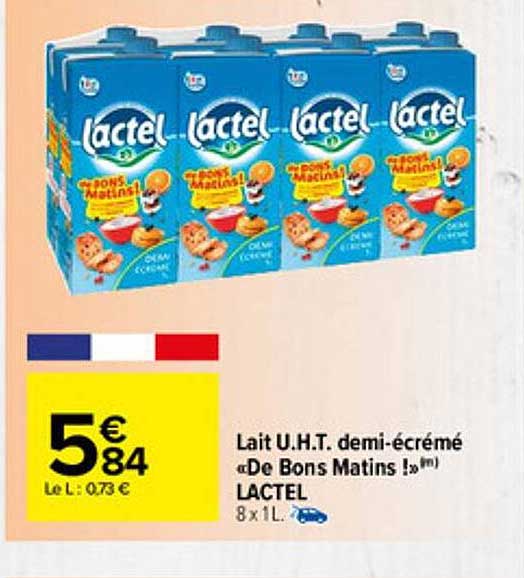 lait u.h.t. demi-écrémé «de bons matins !»lactel