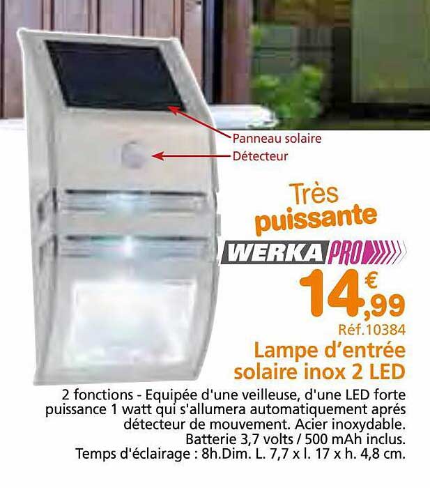 lampe d'entrée solaire inox 2 led