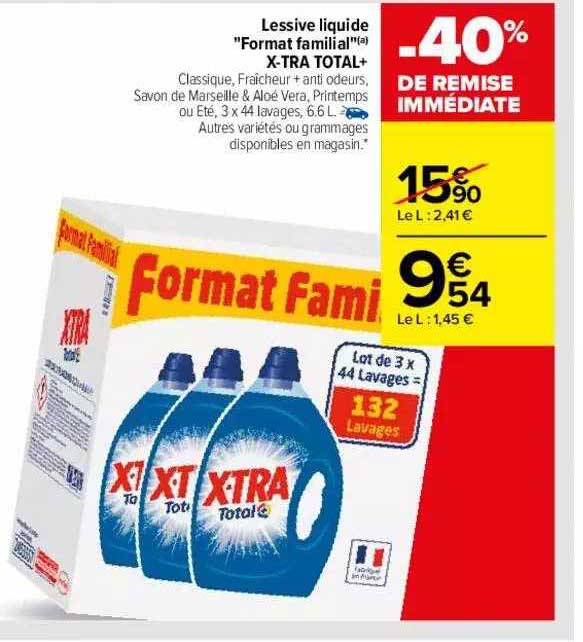 lessive liquide "format familial" x-tra total+